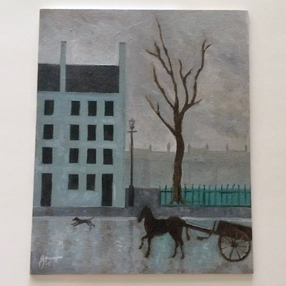 Rainy Street in England Oil Painting Art w/ Easel - Picture 3 of 9